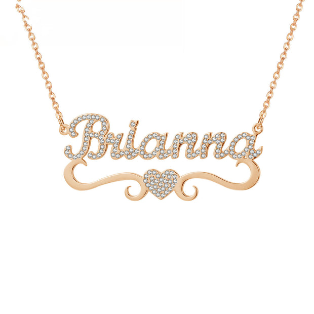 Personalized Stainless Steel Heart Iced Out Name Necklace Pendants