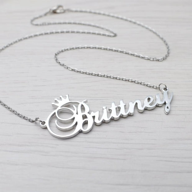Stainless steel name letter custom crown necklace metal jewelry