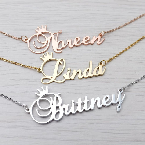 Stainless steel name letter custom crown necklace metal jewelry