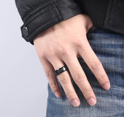 Black Carbon Fiber Inlay Men's Wedding Brand Ring Stainless Steel Jewelry 8mm