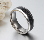 Black Carbon Fiber Inlay Men's Wedding Brand Ring Stainless Steel Jewelry 8mm