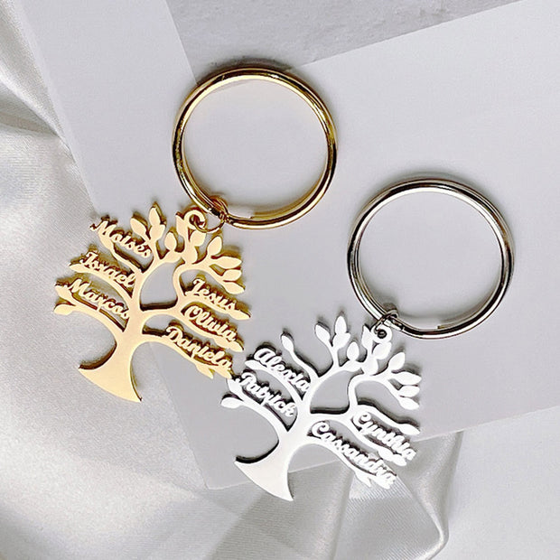 Personalized Family Tree Of Life Name Stainless Steel Keychain