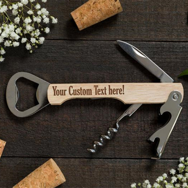 Custom Wood Bottle Opener Gift Idea Engraved Corkscrew Gift