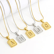 Initial Hollow Out Square Titanium Steel Necklace Fashion Jewelry