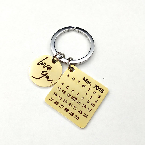Calendar Lettering Keychain Couple Valentines Day Birthday